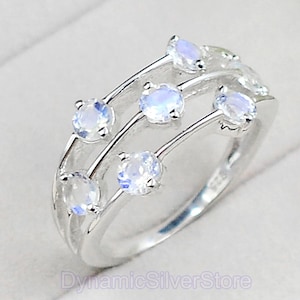 Anillo de piedra lunar arcoíris natural, plata de ley 925, anillo de racimo, piedra natal de junio, anillo de promesa, anillo de compromiso, regalo de aniversario para esposa