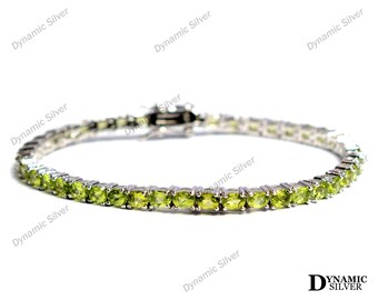 Bracciale con peridoto verde naturale\ Argento sterling 925\ Gioielli con pietre preziose\ Bracciale tennis\ Pietra portafortuna di agosto\ Bracciale di fidanzamento\ Regalo per lei