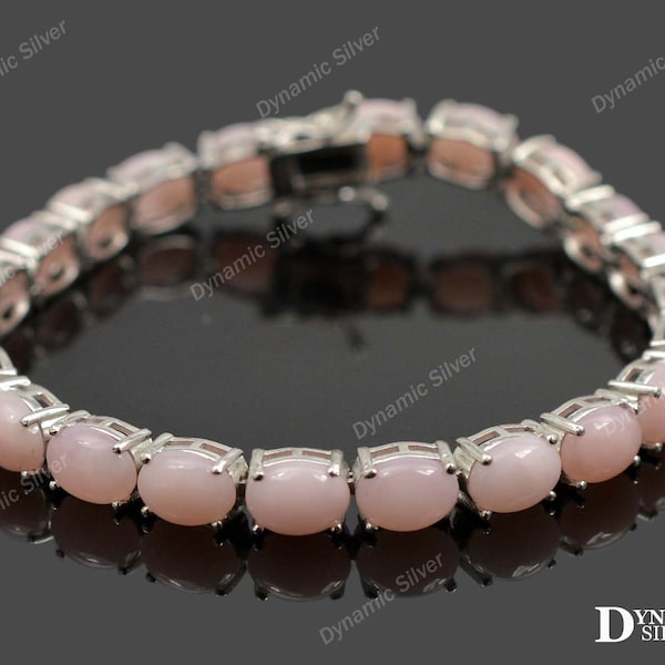 Natural Pink Opal Bracelet/ 925 Sterling Silver/ October Birthstone/ Tennis Bracelet/  Pink Opal Jewelry/ Wedding Jewelry/ Christmas Gift