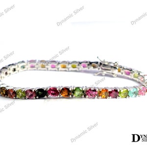 Natural Multi Tourmaline Bracelet, 925 Sterling Silver, Tennis Bracelet, Multi Tourmaline Jewelry, October Birthstone, Gift For Anniversary