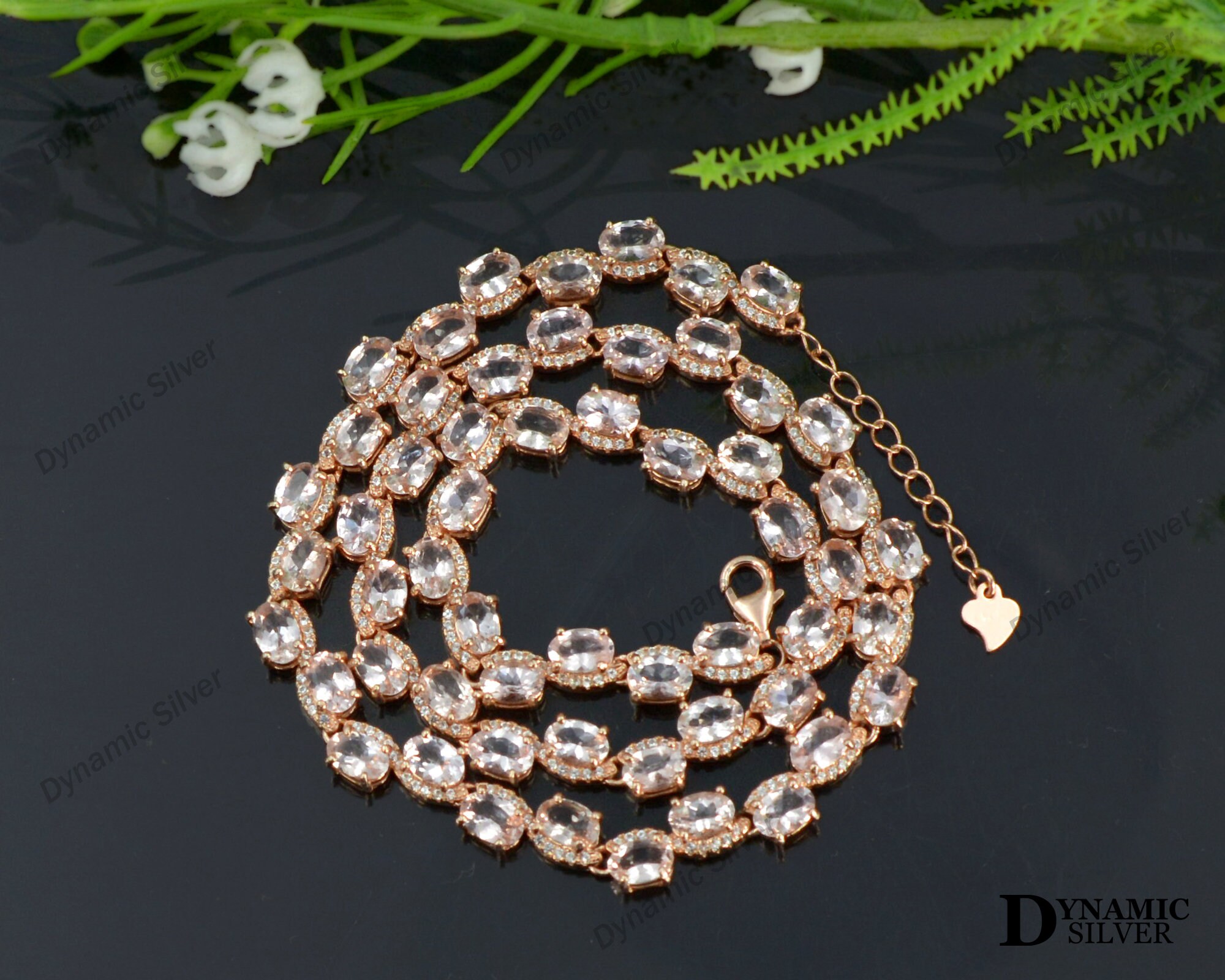 Morganite Tennis Necklace 925 Sterling 