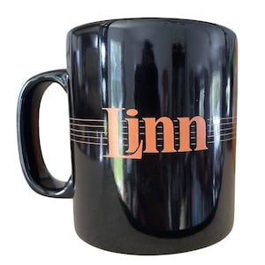Rare Vintage Linn Electronics 1984 Black Ceramic Coffee Mug