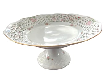 Oscar De La Renta Fine China English Garden Pedestal Cake Plate 10" West Germany