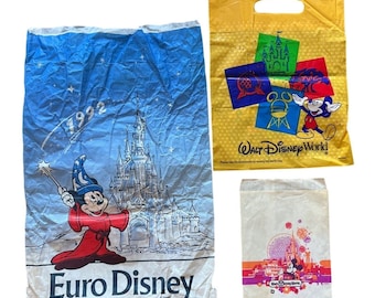 1 Genuine Euro Paris Disney 1992 Large Shopping bag 2 small Plastic & Paper