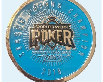 World Tavern Poker 2016 Season Points Champion Blue Silver Metal Card Guard Coin