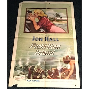 1958 original Canada theater 27&quot;x41&quot; Forbidden Island movie poster Columbia Colo