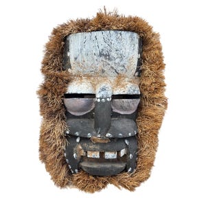 rare Dan Guerre Guere African Wooden Mask Raffia Square Head/Face Authentic 9&quot;