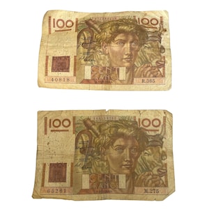 Vintage Banque De France 100 Francs Banknoten (2) Circa 1948 1950