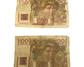 Vintage Banque De France 100 Francs Banknotes (2) Circa 1948 1950