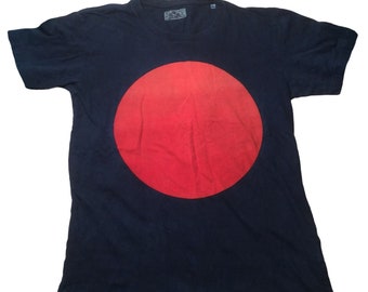 Vintage jaren '90 Japanse Okura Tee Indigo Dye Single Stitch Rising Sun Maat Kleine SM