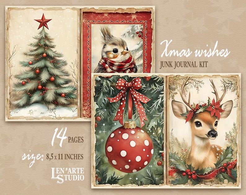 Classic Christmas Journal Pages, Vintage Christmas Digital Papers ...