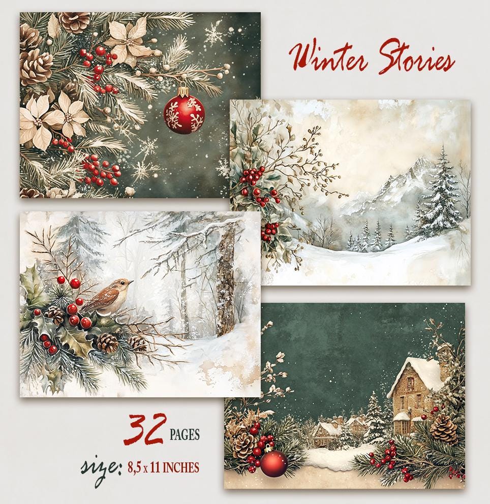 Christmas Junk Journal Pages, Festive Winter Digital Pages, Holiday ...