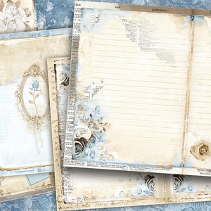 Blank Lined Journal Pages, Junk Journal Kit, Basic Papers, Printable Shabby Pages,Rose Paper Vintage, Collage sheet,Scrapbook Paper, Digital image 1