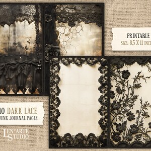 Dark Lace Junk Journal Printable Pages, Digital Lace Collage Sheets ...