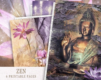 陽子様　リクエスト品　シンプルポスターA4×10枚 Printable ZEN Junk Journal Pages, Digital Journal Pages