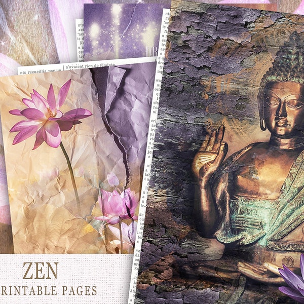 Printable ZEN Junk Journal Pages, Digital Journal Pages, Meditation Scrapbook Paper, Junk Journal,Mindful Print, Zen Collage Sheet, Buddha