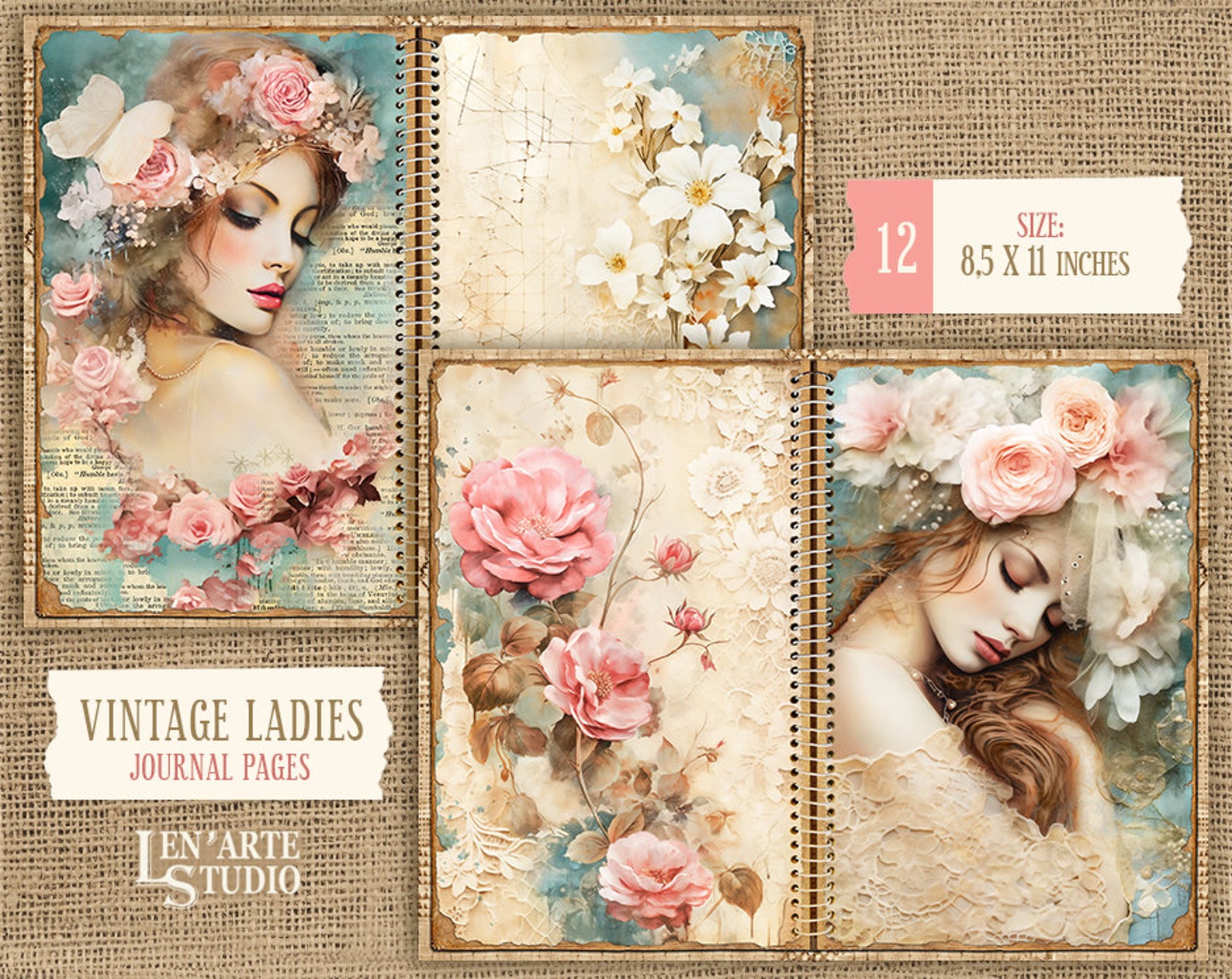 Vintage Women Junk Journal Kit, Beautiful Lady in Lace Digital Paper ...