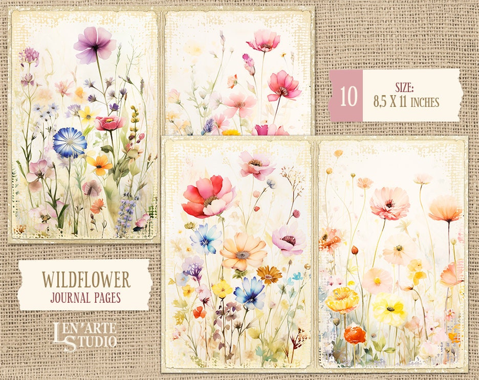 Watercolor Wildflowers Junk Journal Papers, Spring Flowers Junk Journal ...