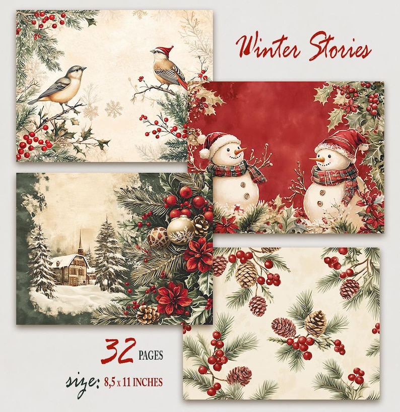 Christmas Junk Journal Pages, Festive Winter Digital Pages, Holiday ...