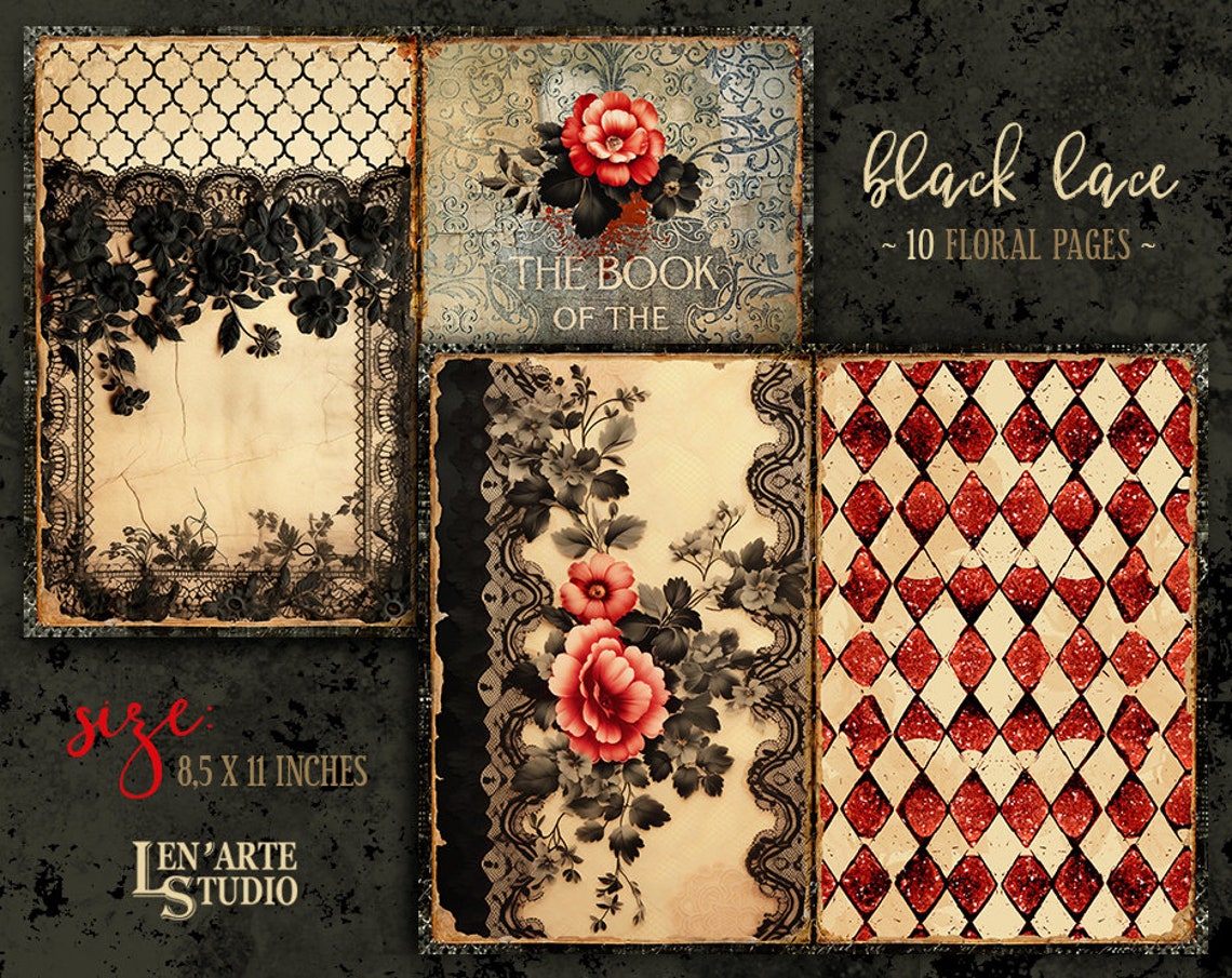 Dark Lace Junk Journal Printable Pages, Floral Lace Collage Sheets ...