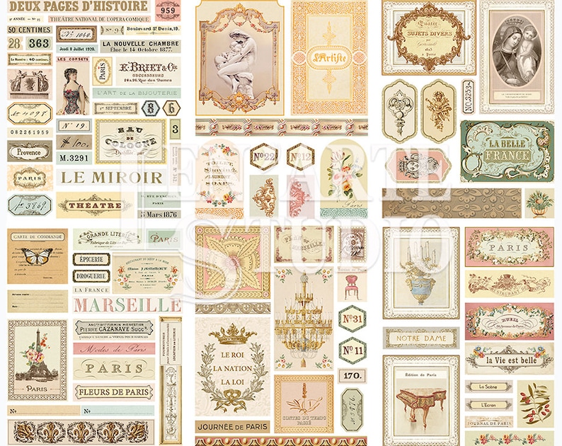 Vintage French Journal Efemer, Junk Journal Papers, French Journal labels, Parijs afdrukbare, vintage nummers Ephemera, Junk Journal Supplies afbeelding 5