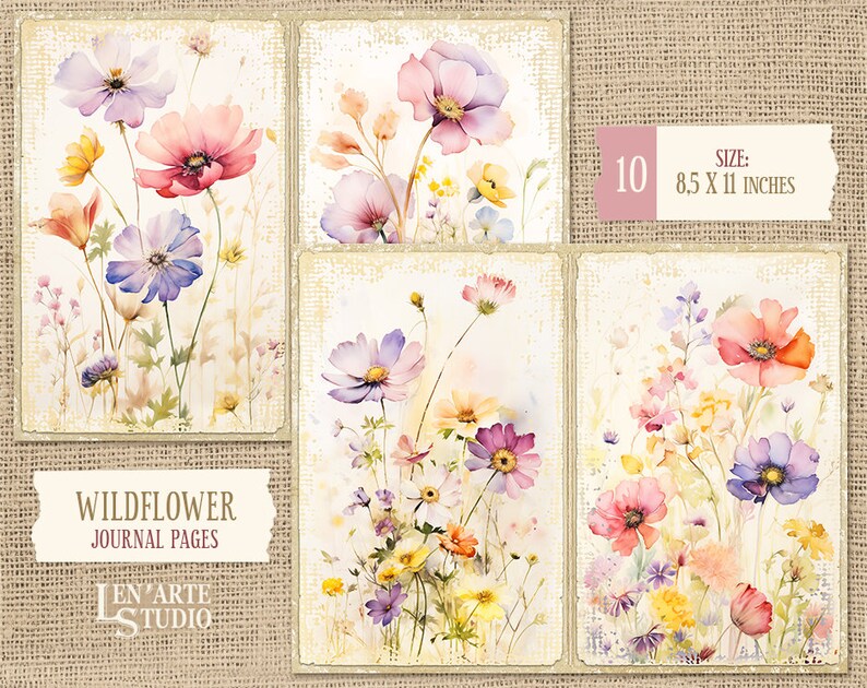 Watercolor Wildflowers Junk Journal Papers, Spring Flowers Junk Journal ...