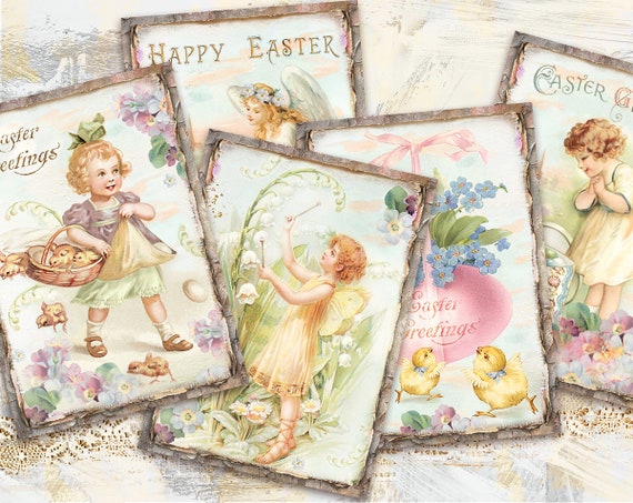 Vintage Easter Card Set, Printable Easter ATC, Digital Collage Sheet, Easter Kids Cards ATC, Victorian Easter Cards,Spring Tags, Ephemera