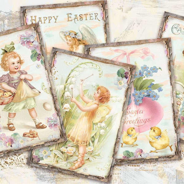 Vintage Easter Card Set, Printable Easter ATC, Digital Collage Sheet, Easter Kids Cards ATC, Victorian Easter Cards,Spring Tags, Ephemera