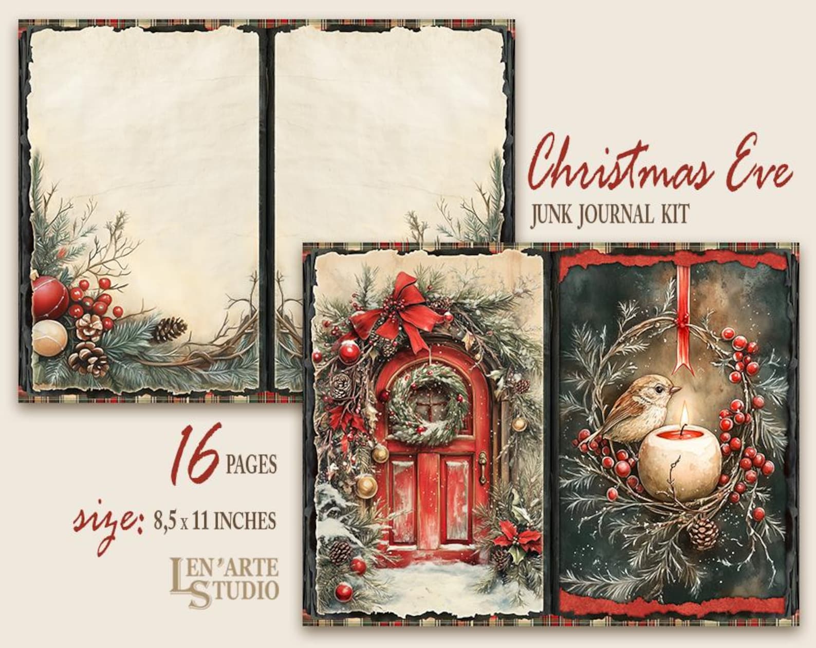 Christmas Junk Journal Kit, Vintage Christmas Digital Papers, Christmas ...