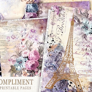 Documenti stampabili del diario spazzatura, pagine di rose vintage, carte antiche per scrapbooking, fogli di collage, carte di rose vintage, carta vecchio stile