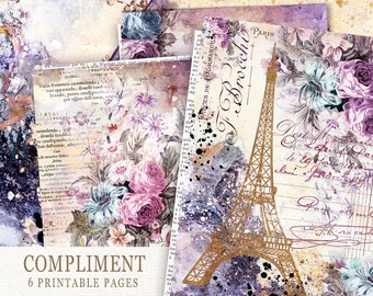 Junk Journal Printable Papers, Vintage Roses Pages, Scrapbooking Antique Papers, Collage Sheets,Vintage Roses Papers,Old Fashioned Paper