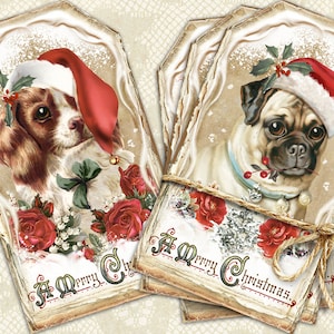 Weihnachten Journal Tags, Hunde Vintage Ephemera, Hund Journaling Tags, Journal Einsätze, Weihnachten Vintage Tags, Hunde Collage, Weihnachten Geschenkanhänger