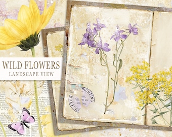 Botanical Junk Journal Pages, Wild Flowers Journal Printable Papers,Vintage Journal Pages, Digital Floral Set, Floral Collage, Poppies Pages