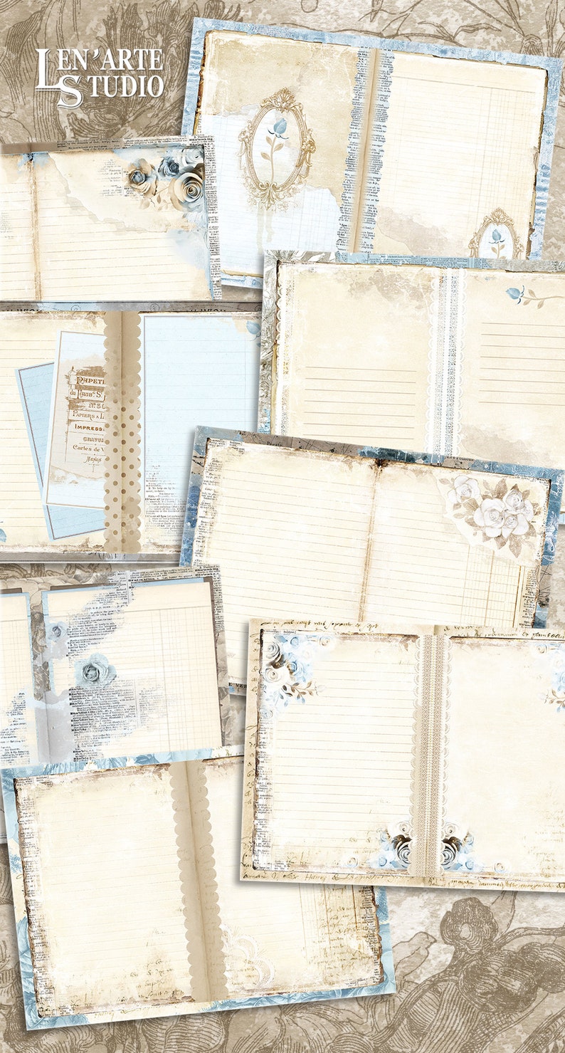 Blank Lined Journal Pages, Junk Journal Kit, Basic Papers, Printable Shabby Pages,Rose Paper Vintage, Collage sheet,Scrapbook Paper, Digital image 2