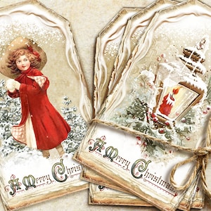 Etichette di Natale, effimeri vintage di Natale, etichetta regalo, effimeri di Babbo Natale, Natale digitale, etichetta del diario di Natale, abbellimento, albero di Natale