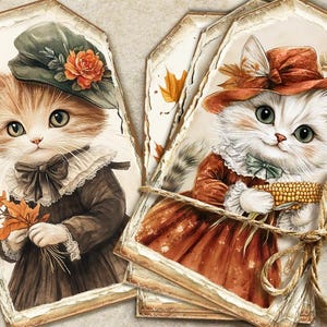 Etiquetas de gatos de otoño, etiquetas de diario de gatos de otoño, insertos de diario de otoño, efímeras de gatos, etiquetas de regalo imprimibles de otoño, suministros de diario, tarjetas de gatitos