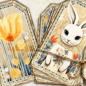 Printable Easter Tags, Bunnies Digital Tags,Easter Ephemera, Easter Bunny, Spring Junk Journal Supplies, Spring Ephemera, Easter Gift Tags