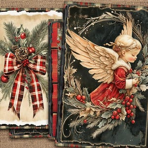 Kit de carnet de bordel de Noël, papiers numériques de Noël vintage, scène de Noël, articles à imprimer pour les vacances d'hiver, éphémères de Noël, carte du père Noël