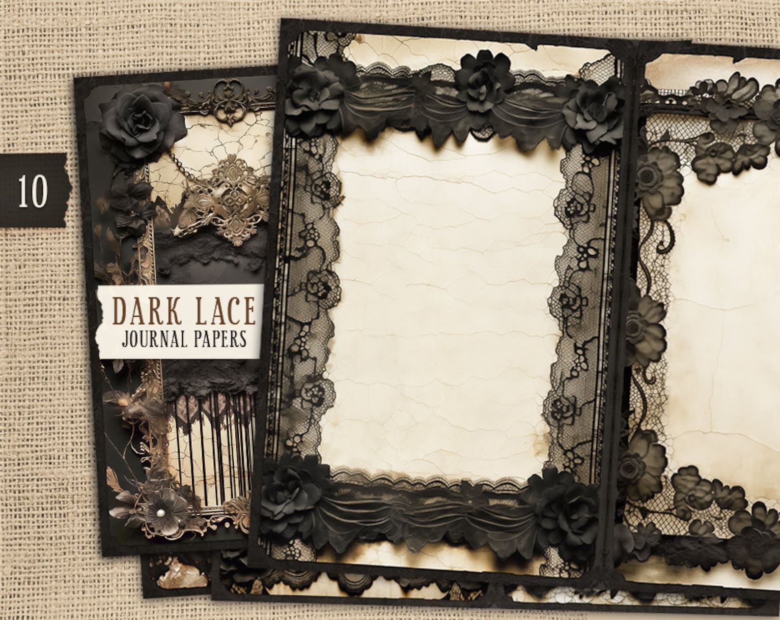 Dark Lace Junk Journal Printable Pages, Digital Lace Collage Sheets ...