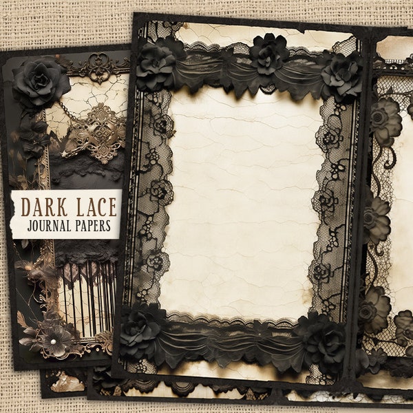 Dark Lace Junk Journal Printable Pages, Digital Lace Collage Sheets, Black Gothic Lace Journal Kit, Vintage Lace Journal Paper, Lace Frames