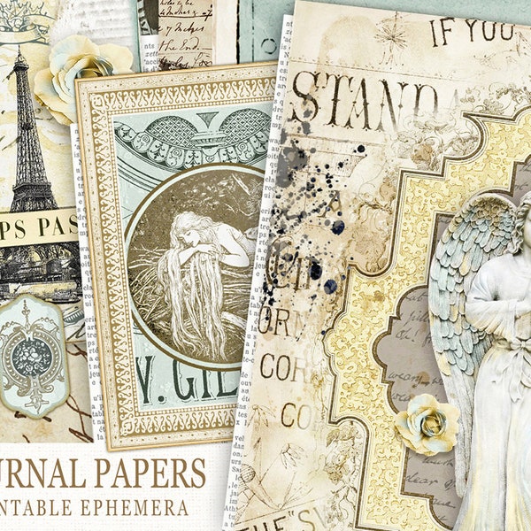 Junk Journal Papers, Vintage Neutral Collage Sheets, Printable Ephemera, Antique Paper, Junk Journal Kit, Digital Download, Journal Supplies