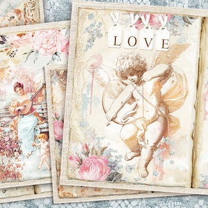 Junk Journal Kit, Printable Valentine&#39;s Day,Vintage Collage Sheets,Romantic Journal Pages,Antique Paper, Love Digital Paper,Valentine Prints