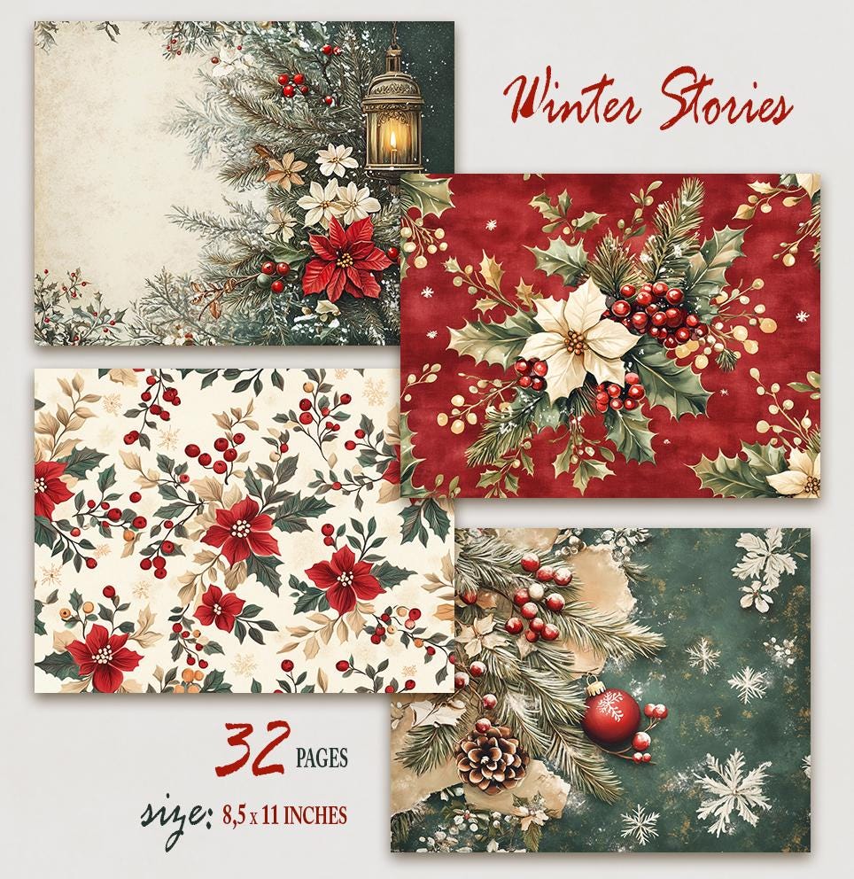 Christmas Junk Journal Pages, Festive Winter Digital Pages, Holiday ...