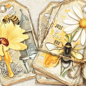 Etichette Vintage Journal Bees, etichette per diario a forma di ape, inserti per diario a forma di ape, ape, abbellimenti, etichette regalo stampabili, forniture per diario spazzatura