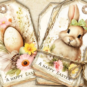 Vintage Easter Tags, Printable Easter Tags,Easter Ephemera, Easter Bunny, Spring Junk Journal Supplies, Spring Ephemera, Gift Tags, Bunnies