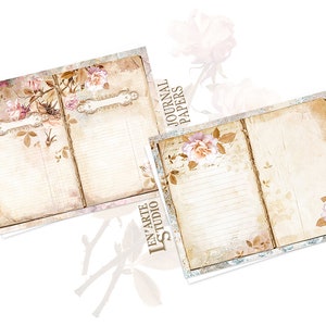Blank Lined Journal Pages, Junk Journal Basic Papers, Printable Shabby Pages, Faded Roses Paper, Floral Digital, Faded Roses Collage sheet image 4