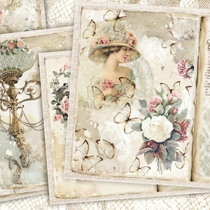 Vintage Junk Journal Kit, Beautiful Woman Collage Sheets,Antique Printable Pages,Rose and Lace Papers, Shabby Chic Download,Vintage Ephemera