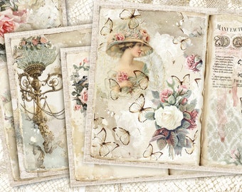Vintage Junk Journal Kit, Beautiful Woman Collage Sheets,Antique Printable Pages,Rose and Lace Papers, Shabby Chic Download,Vintage Ephemera