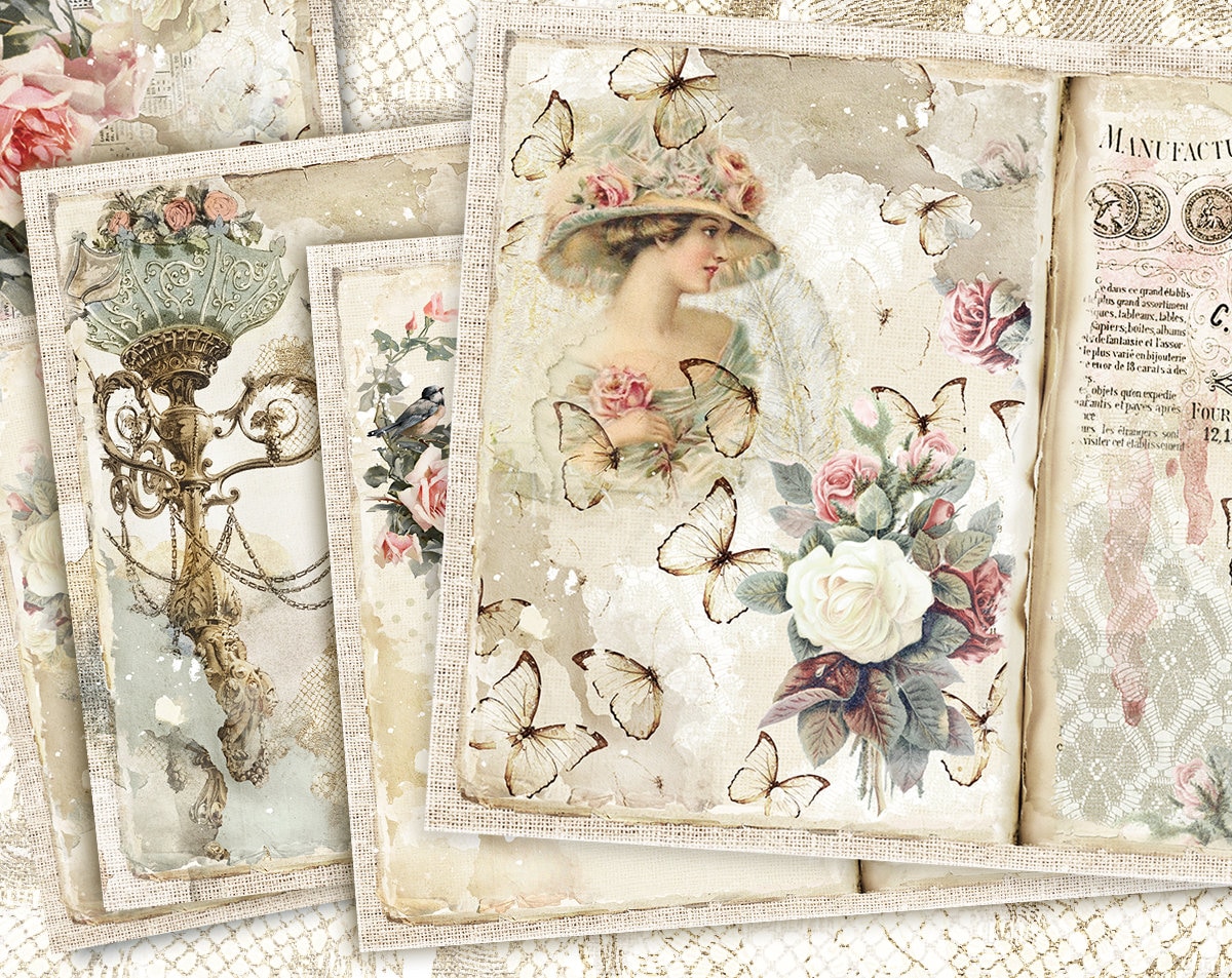 Junk Journal Kit, Vintage Collage Sheets, Printable Pages, Antique Pa…