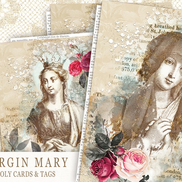 Religious Junk Journal Printable Cards, Holy Cards Virgin Mary, Religious Madonna and Child Tags, Christmas Junk Journal Tags,Holy Mary Tags